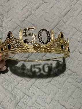 Gold 50th Celebration Tiara Crown with Black Accents